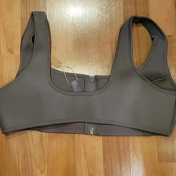 Skims Swim Top Front Zipper Racerback Rubberized Scuba Gray Chalk 2X - Picture 8 of 12